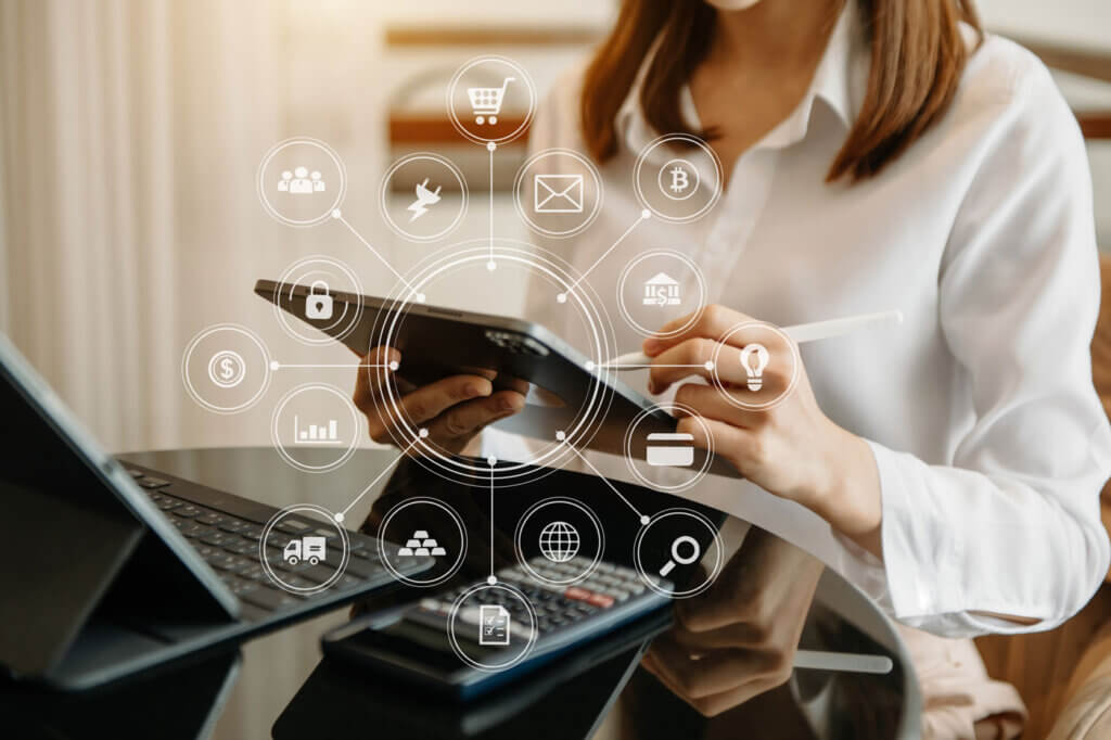 Woman holding a tablet